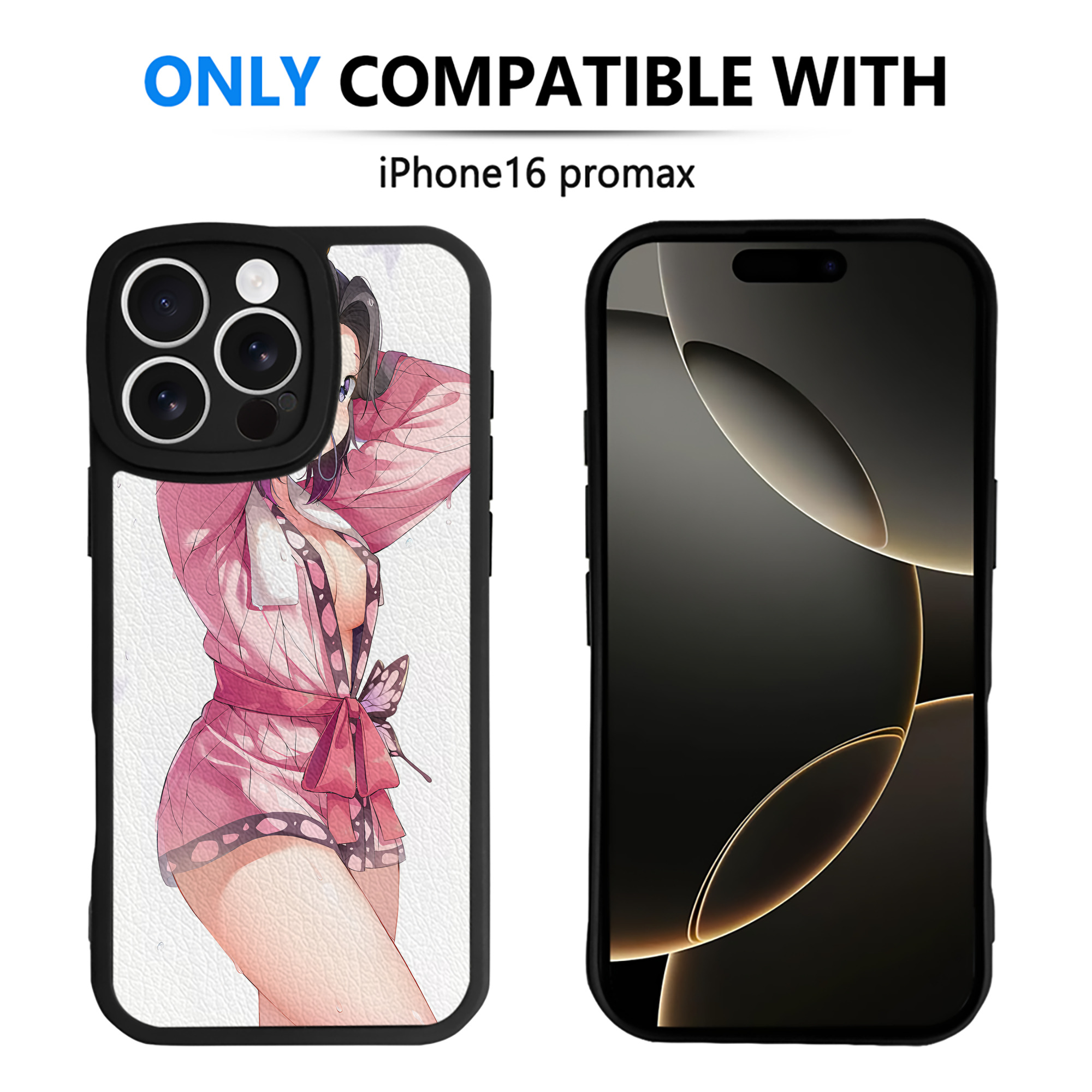 （画像用） 鬼滅の刃（きめつのやいば）蟲柱-胡蝶 しのぶ／こちょう しのぶ Kochou Shinobu 【iPhone 16シリーズ対応】シリコンスマホケース（レザー調） 材質：シリコン